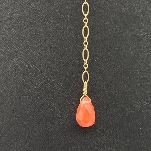 Rachel Abroms Orange Faceted Stone Y Drop Lariat Chain Necklace Gold Tone 19 In - Picture 3 of 5